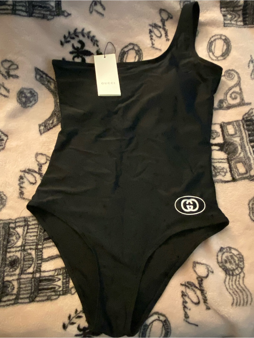 Gucci Black One-Shoulder Swimsuit
